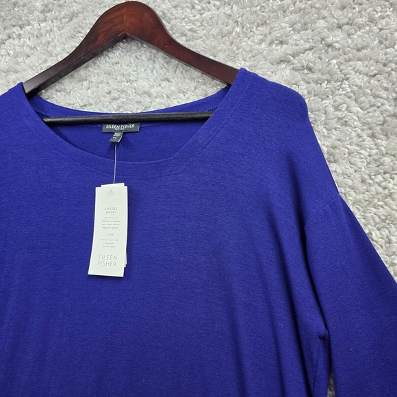 Eileen Fisher Dress Womens Small Petite Blue Dolman Sleeve Shift Knit Minimalist - Picture 3 of 12